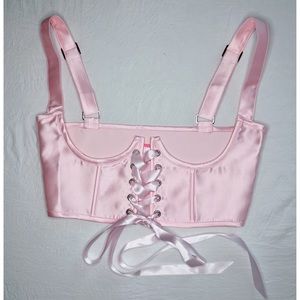 Sugar Thrillz Pink Satin Lace Up Underbust Corset